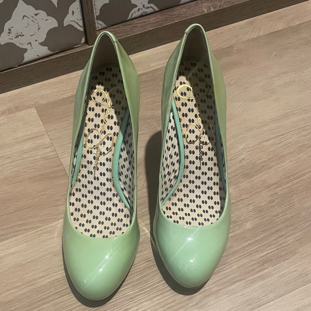 Jessica Simpson Mint Green Patent Round-Toe Pumps
